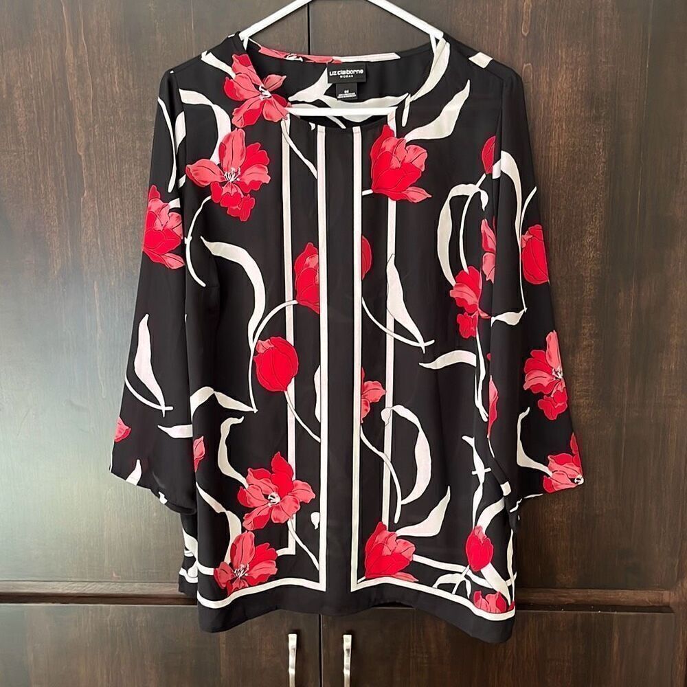 Liz Claiborne Floral Print Top Blouse 0X 14W‎